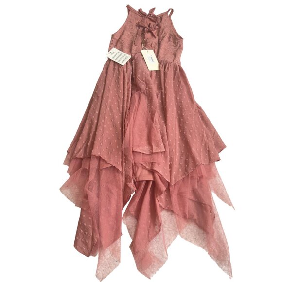 Joyfolie Oliviah Ashe Rose Dress W/ Lace & Polka Dots Handkerchief Hem Sz 7 - Picture 10 of 16